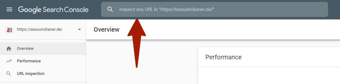 Google Search Console URL Inspection Tool Eingabefeld