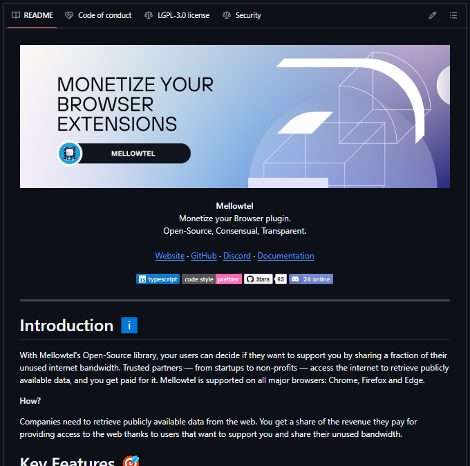 Github Page for MELLOWTEL INC and mellowtel-js